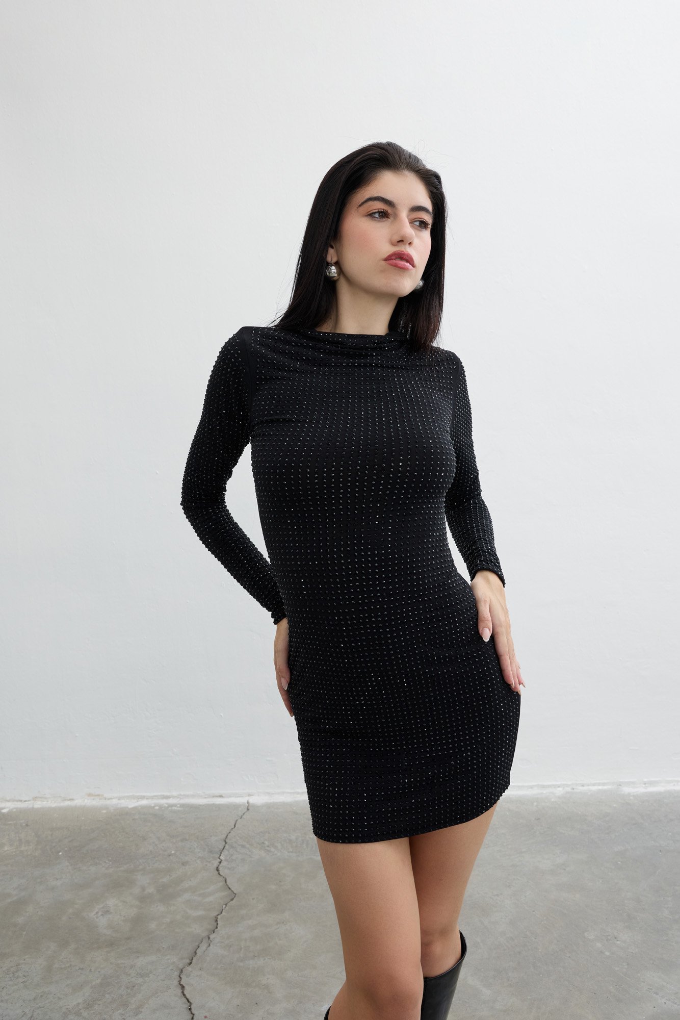 Cosmic Taşlı Elbise - Siyah