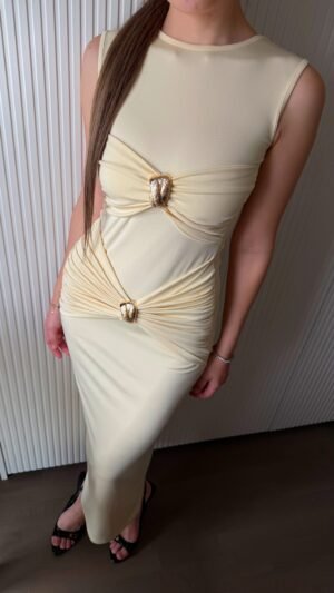 AKSESUAR DETAYLI ELBİSE-BUTTER YELLOW