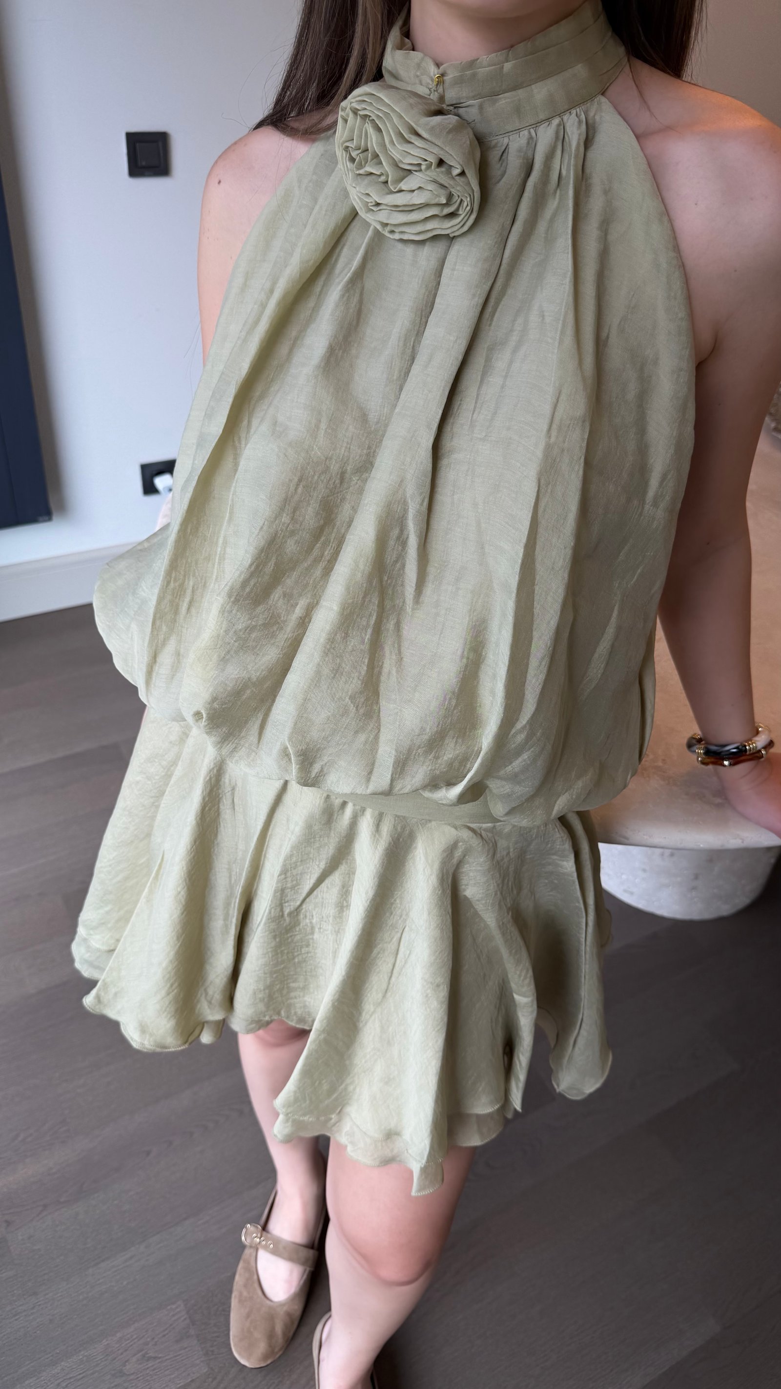 Gül Detaylı Bluz Etek Takım – Açık Yeşil