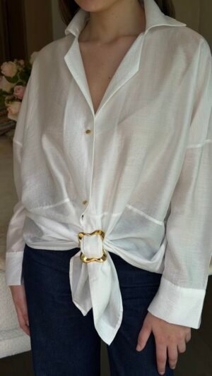 Tensel Tokalı Gömlek-Ekru