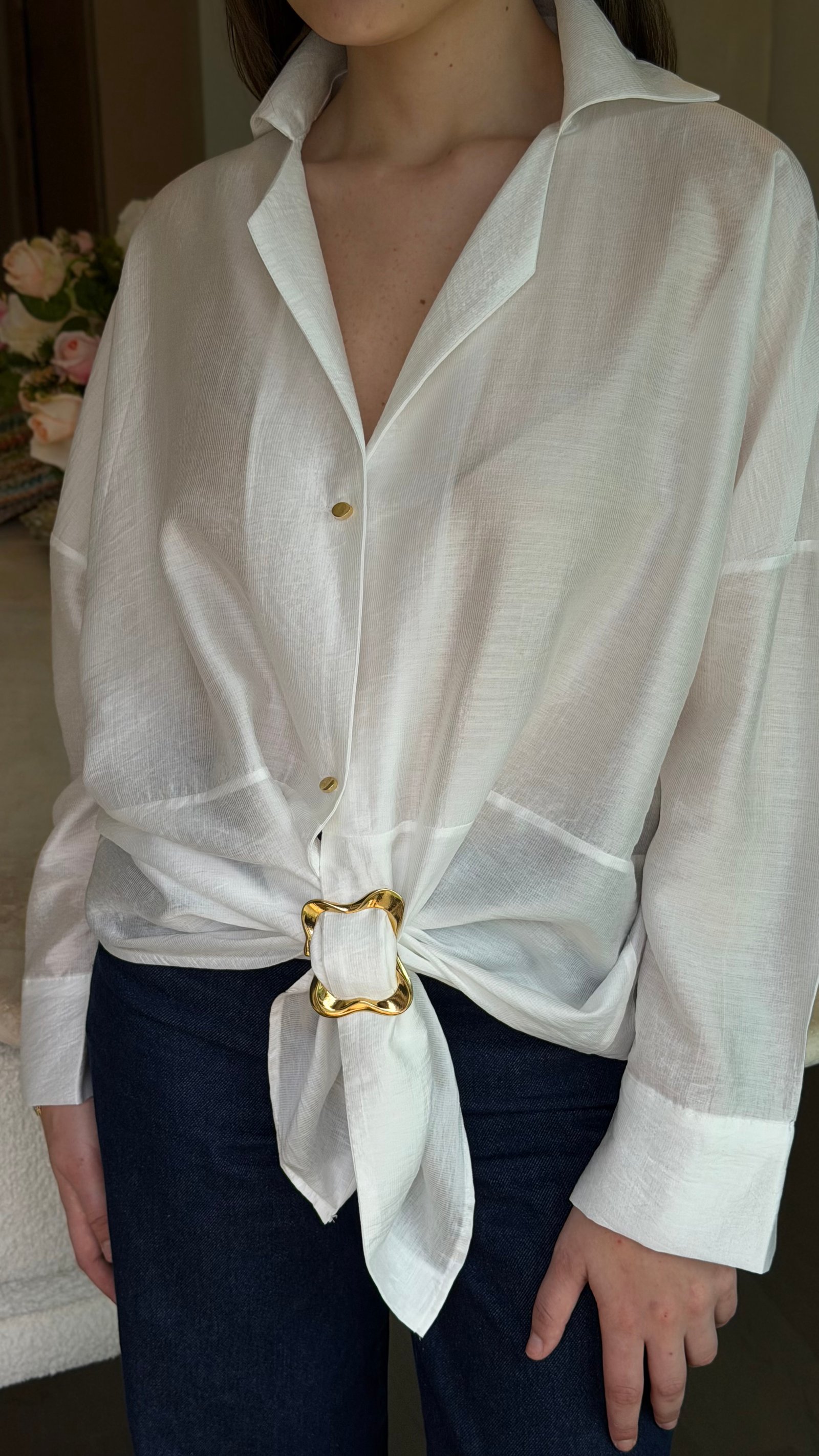 Tensel Tokalı Gömlek-Ekru