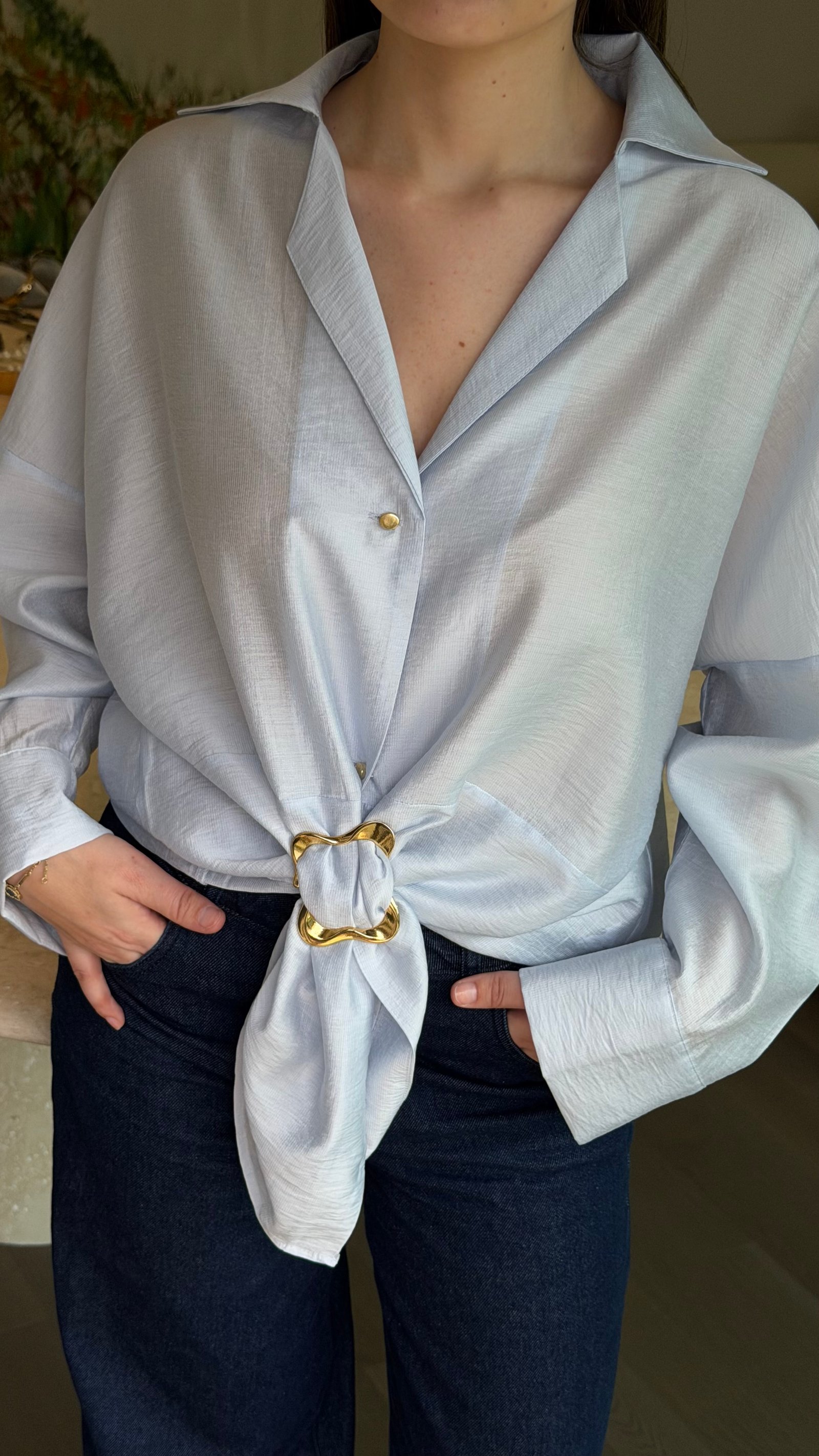 Tensel Tokalı Gömlek-Bebe Mavi