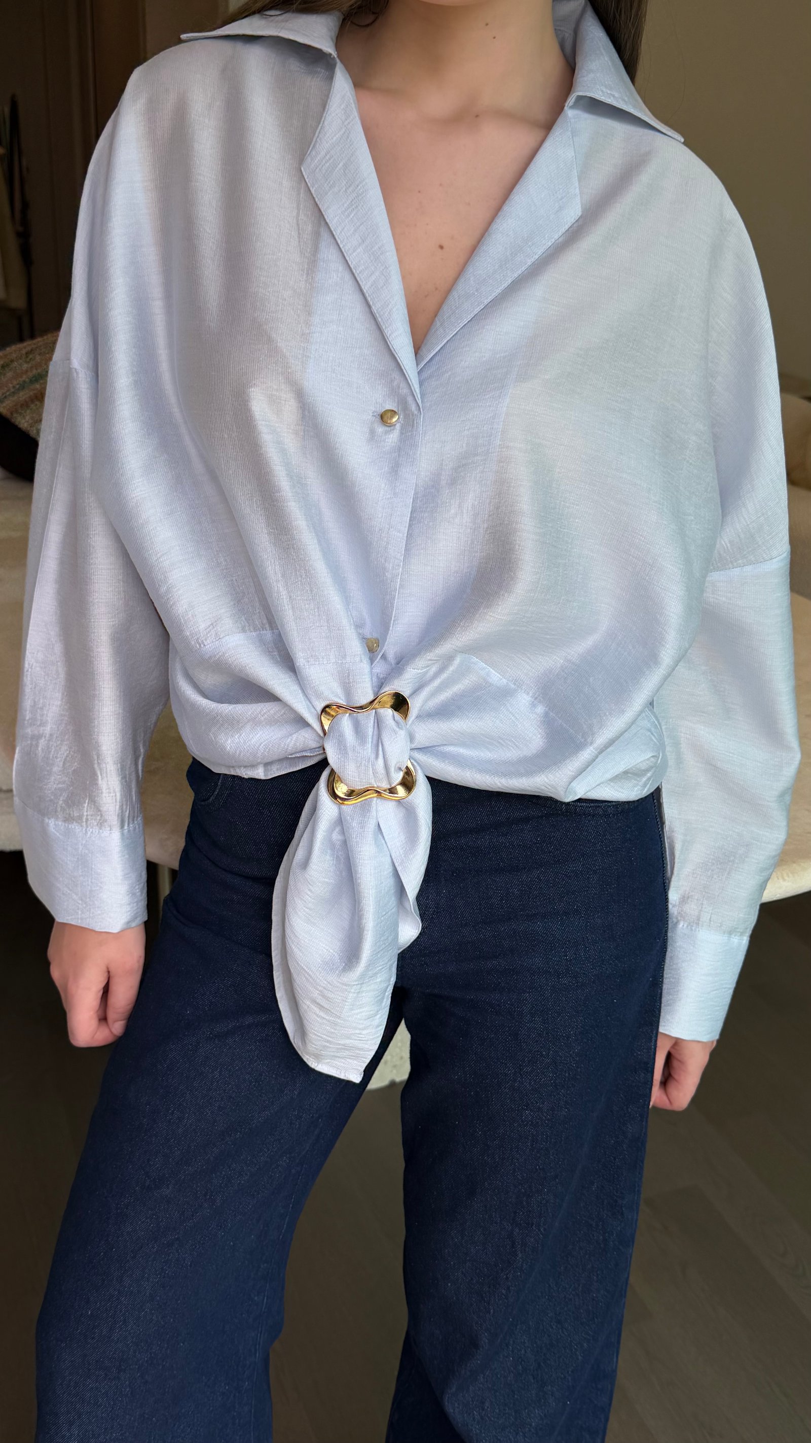 Tensel Tokalı Gömlek-Bebe Mavi