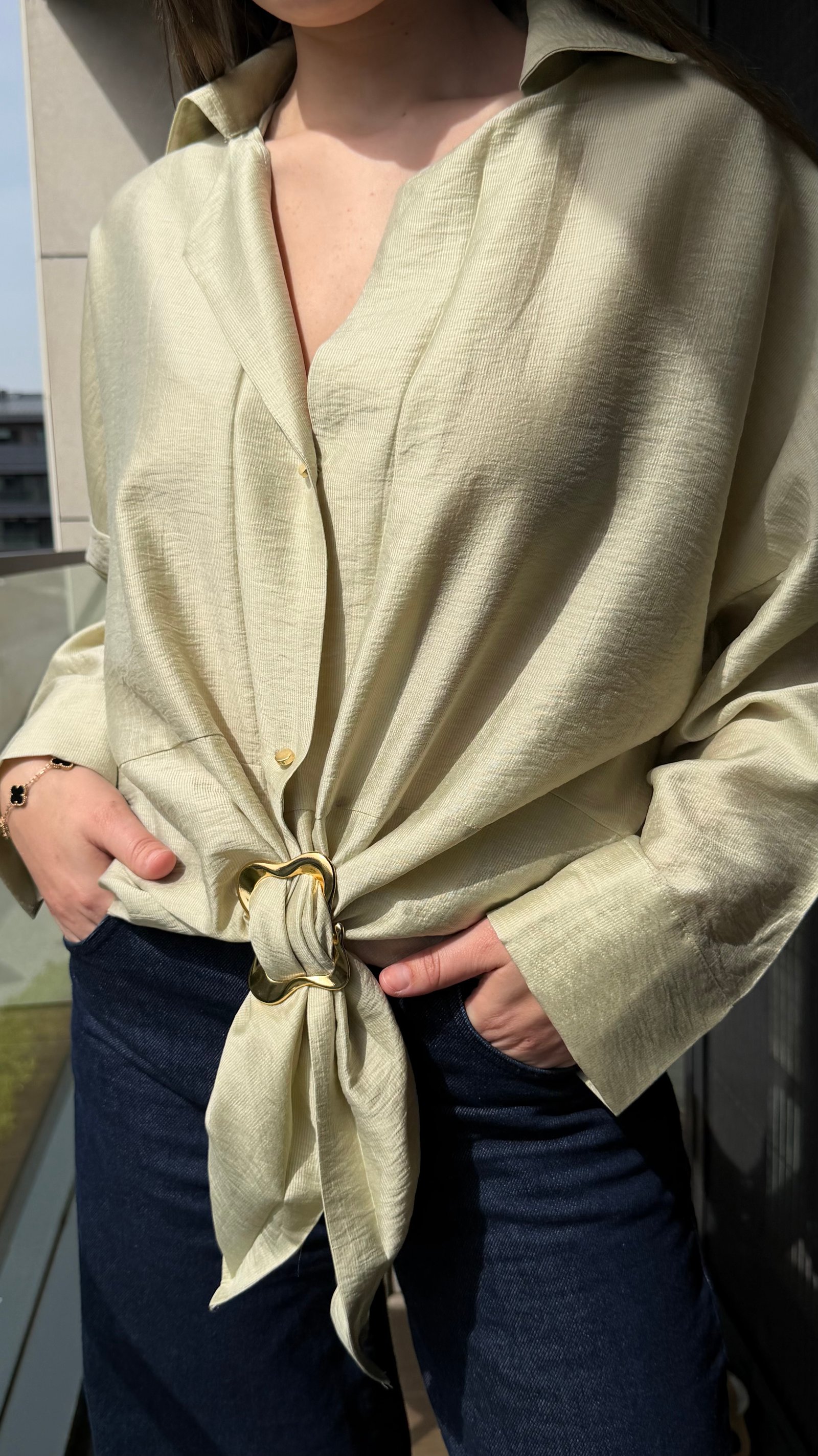 Tensel Tokalı Gömlek-Açık Yeşil