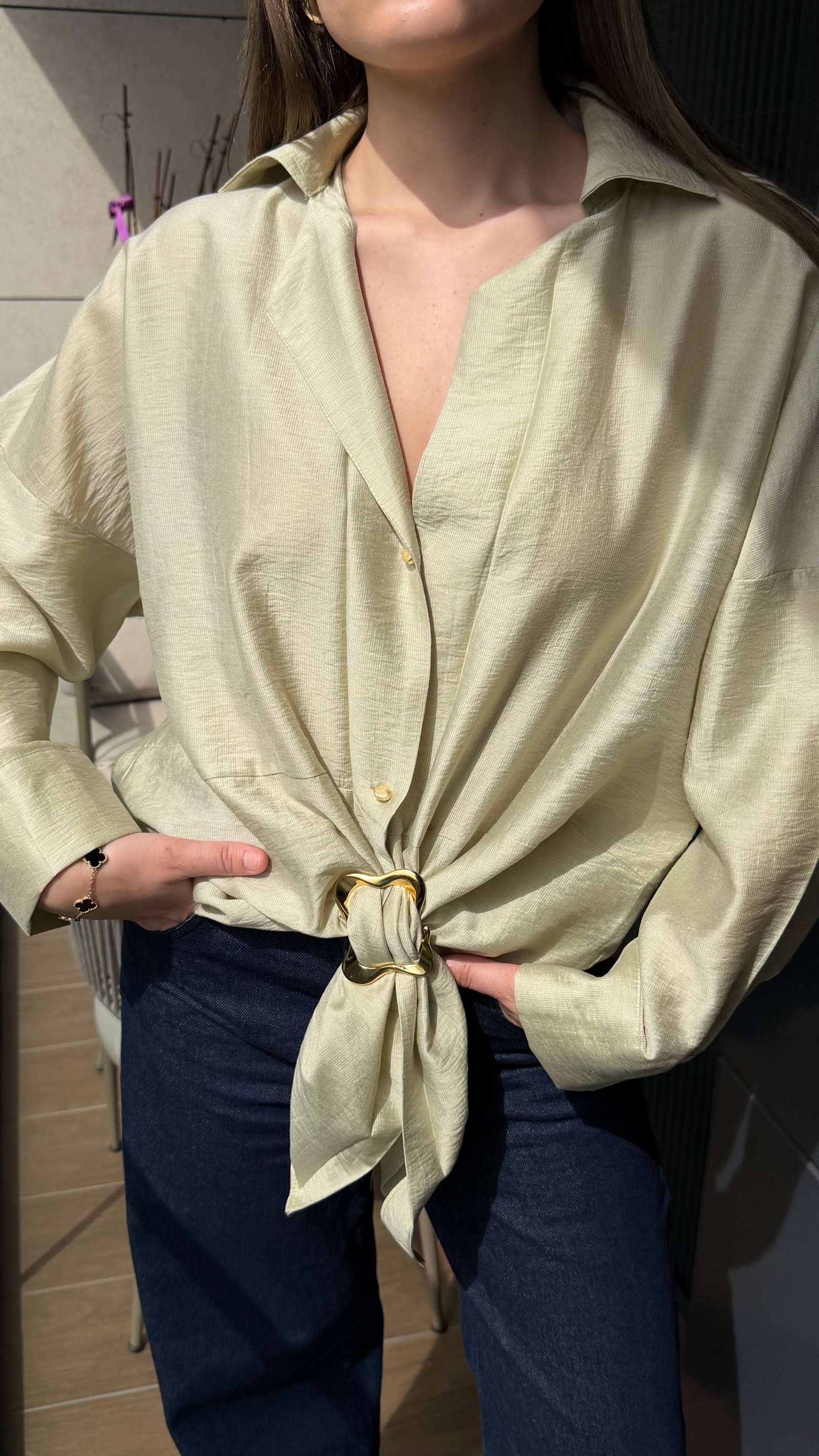 Tensel Tokalı Gömlek-Açık Yeşil