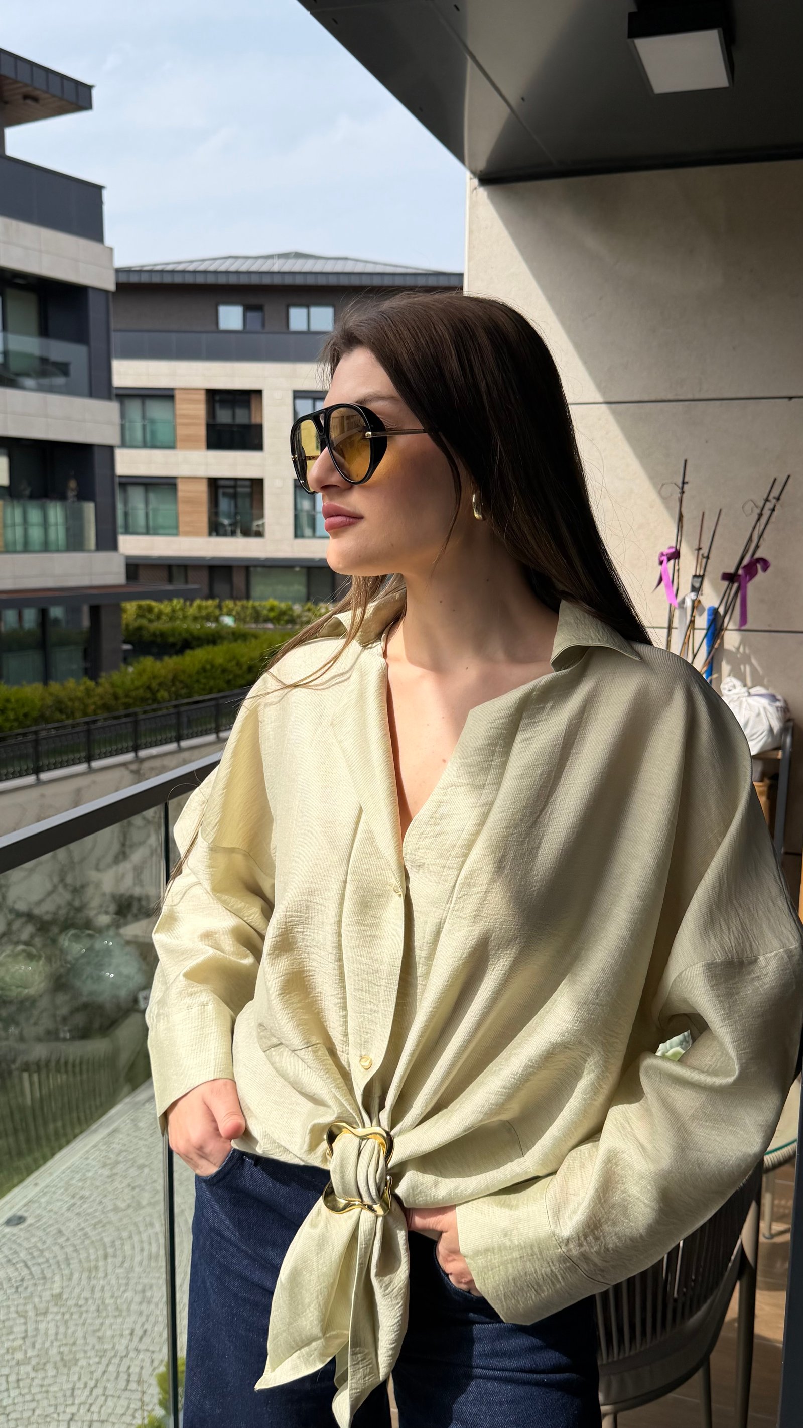 Tensel Tokalı Gömlek-Açık Yeşil