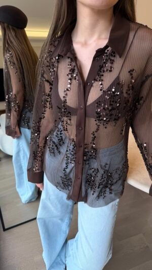 İşlemeli Transparan Gömlek