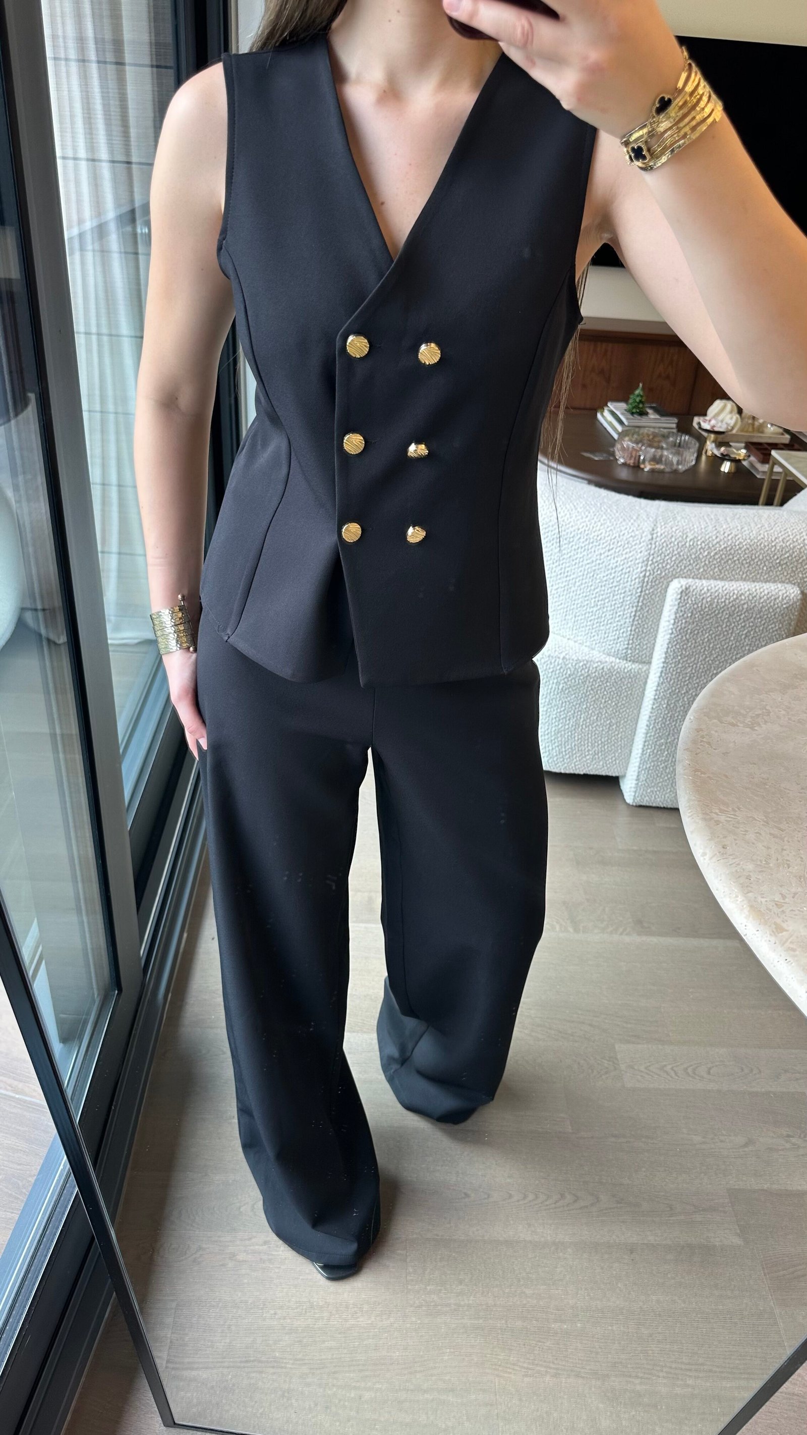 Düğmeli Yelek Takım - Siyah