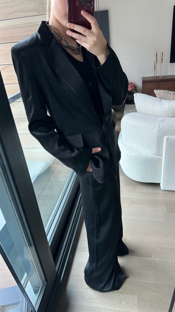 Kemerli Saten Blazer Pantolon Takım