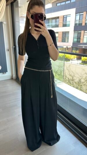 Çift Pile Pantolon – Siyah