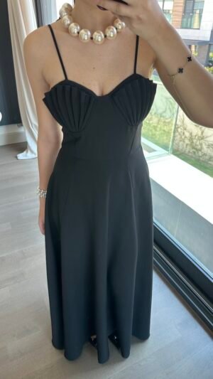 Göğüs Detaylı Elbise - Siyah