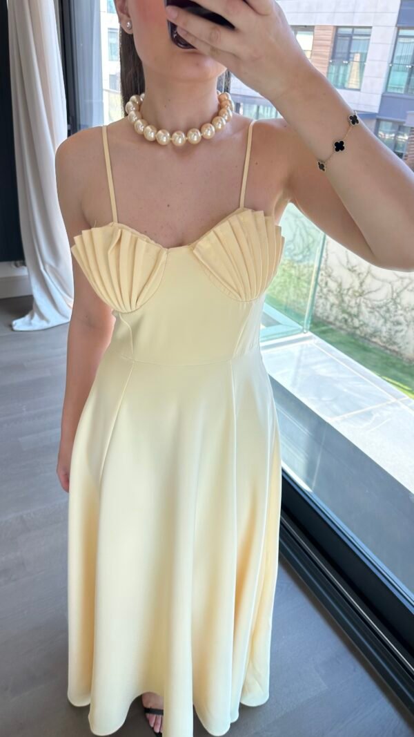 Göğüs Detaylı Elbise - Sarı