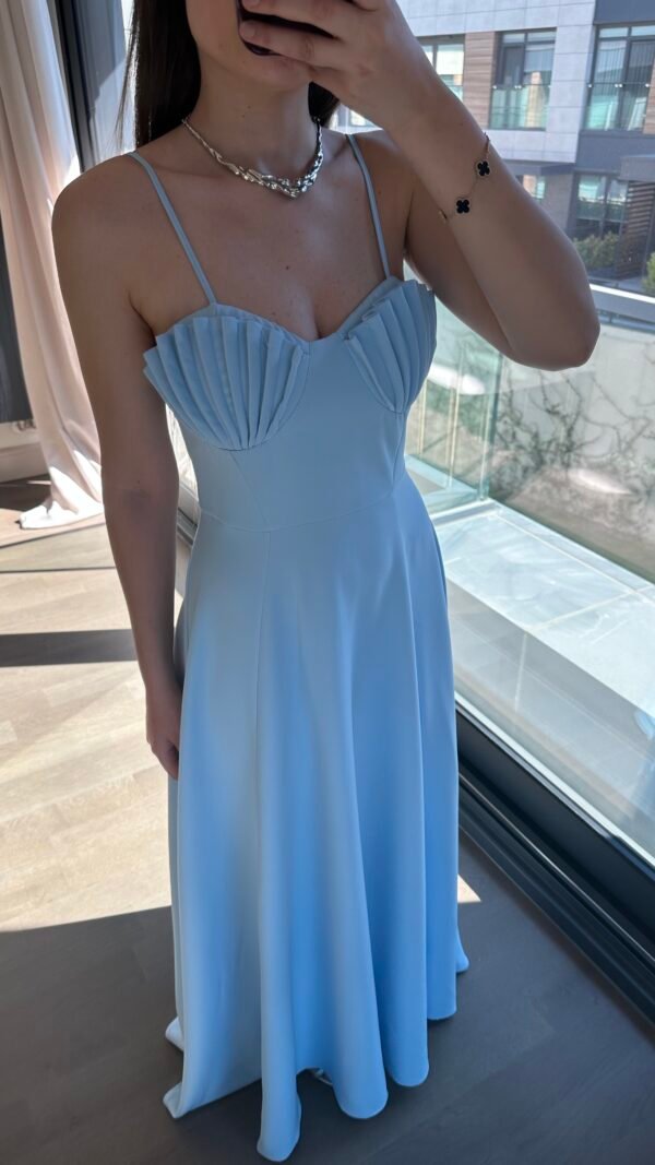 Göğüs Detaylı Elbise - Mavi