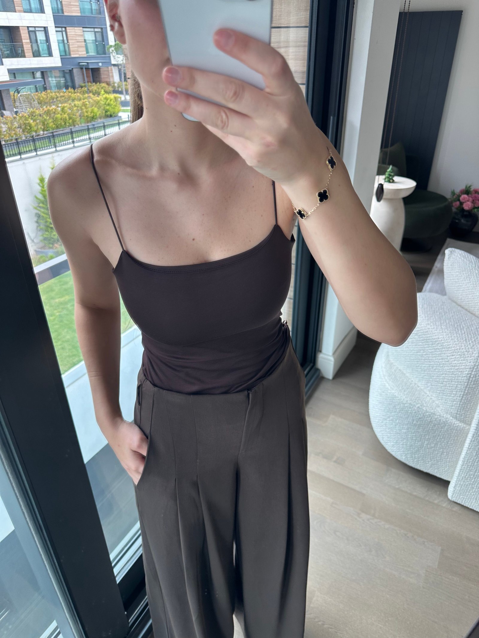 İp Askılı Atlet - Kahverengi