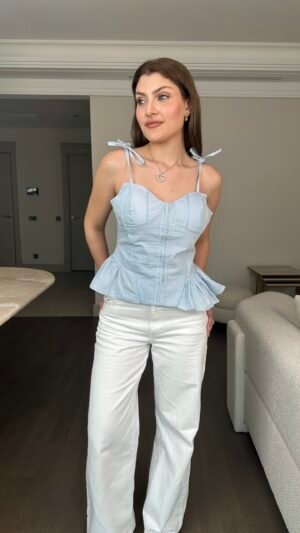 Sırt Bağcıklı Korse Büstiyer – Mavi
