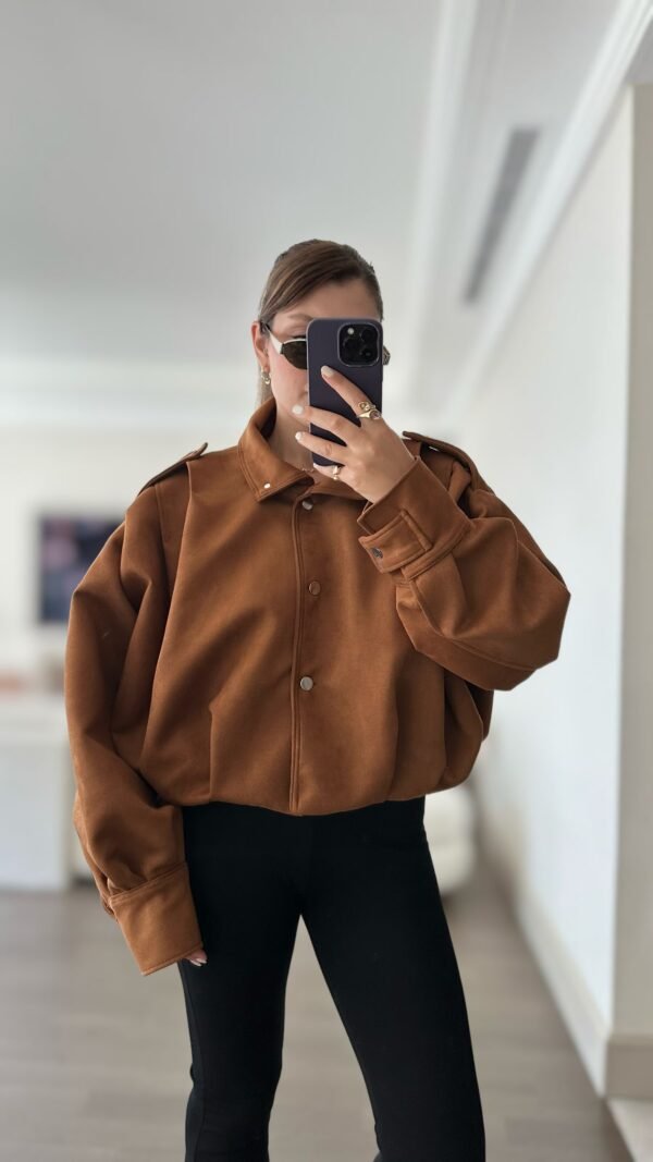 Süet Boyfriend Pileli Mont - Taba