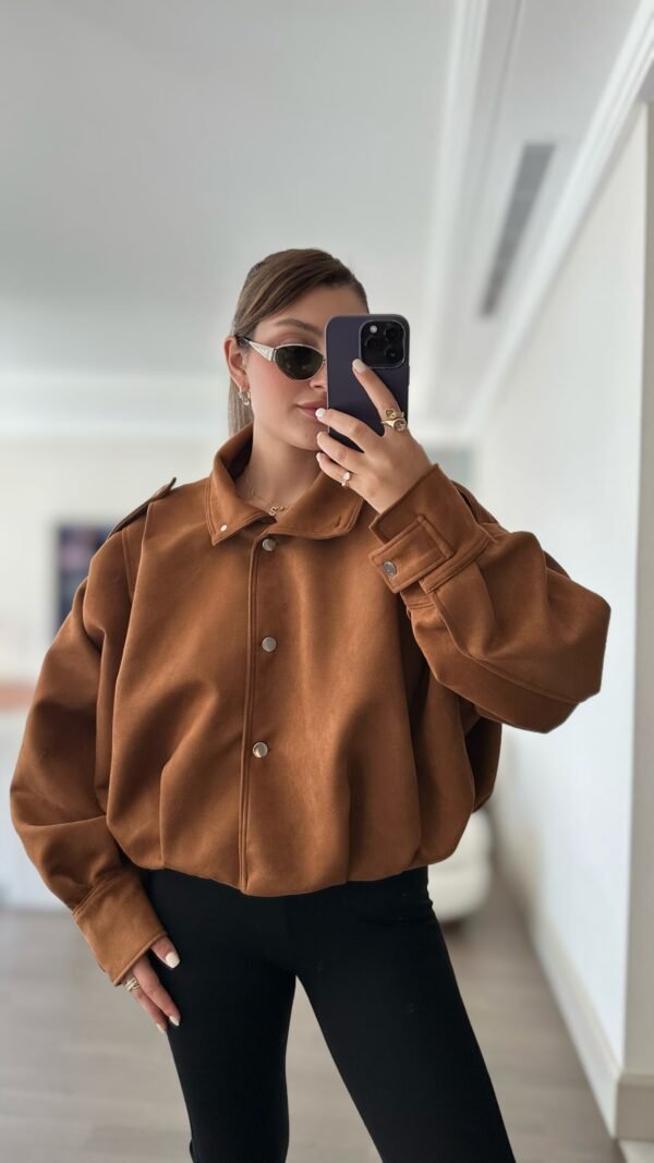 Süet Boyfriend Pileli Mont - Taba