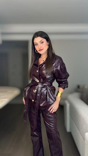 Krokodil Deri Görünümlü Pantolon - Bordo