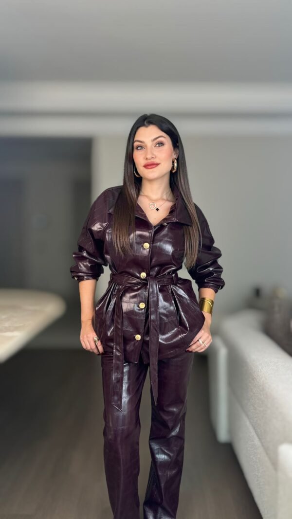 Krokodil Deri Görünümlü Ceket - Bordo