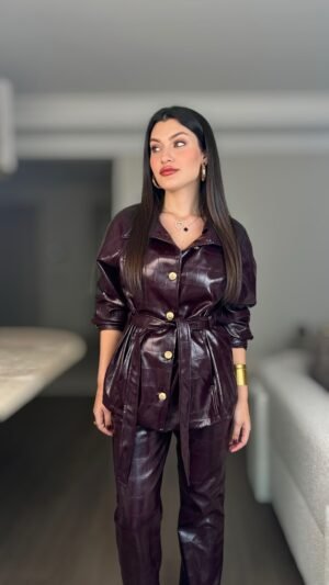 Krokodil Deri Görünümlü Ceket - Bordo